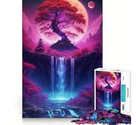 Waterfall Tree Bonsai Neon Adults 1000 Piece Jigsaw Puzzle Memory Fun Game Clean Cut Sturdy Components Unique Gift for Stress Relief (38x52cm)