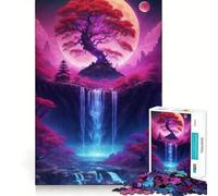 Waterfall Tree Bonsai Neon Jigsaw 1000 Pieces Focus Building Toy Zero Gap Rewarding Activity for Rainy Days (38x26cm)