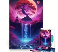 Waterfall Tree Bonsai Neon Jigsaw Puzzle 1000 Pieces Cognitive Fun Play High Precision Die Cut Unique Gift for Stress Relief (50x75cm)