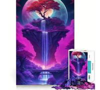 Waterfall Tree Bonsai Neon Jigsaw Puzzle 1000 Think Boost Game Tight Lock No Loose Pieces Interactive Brain Challenge for Home (50x75cm)