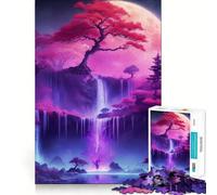Waterfall Tree Bonsai Neon Jigsaw Puzzles 1000 Piece for Adults Recall Fun Play Firm Fit Secure Assembly Family Fun Night Activity (50x75cm)