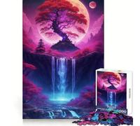 Waterfall Tree Bonsai Neon Jigsaw Puzzles for Teenagers 1000 Pieces Brain Wellness Mind Calming Fun Perfect Lock (38x52cm)