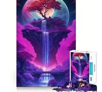 Waterfall Tree Bonsai Neon Jigsaws for Adults1000 Pieces Brain Memory Game Fine Cut Premium Finishing Engaging Way to Pass Free Hours (38x26cm)