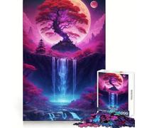 Waterfall Tree Bonsai Neon Teenagers Puzzles 1000 Piece Jigsaws Focus Ability Casual Relaxation Interlock Well Memorable Gift (38x26cm)