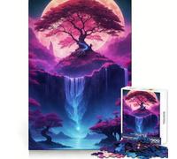 Waterfall Tree Japan Neon 1000 Pieces Puzzles for Adults Clear Thinking Stress Relief Fun Precise Edges Lovely Gift (50x75cm)