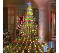 Waterfall Tree Lights, 2m/ 6.56ft x 9 Lines Solar Christmas Tree Lights with Topper Star, 198 LEDs Waterproof Fairy Lights with 8 Lighting Modes for Indoor Outdoor Xmas Tree Garden Decor