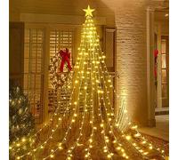 Waterfall Tree Lights, 2m/ 6.56ft x 9 Lines USB Christmas Tree Lights with Topper Star, 198 LEDs Waterproof Fairy Lights with 8 Lighting Modes for Indoor Outdoor Xmas Tree Garden Decor