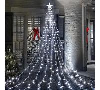 Waterfall Tree Lights, 2m/ 6.56ft x 9 Lines USB Christmas Tree Lights with Topper Star, 198 LEDs Waterproof Fairy Lights with 8 Lighting Modes for Indoor Outdoor Xmas Tree Garden Decor