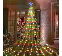 Waterfall Tree Lights, 2m/ 6.56ft x 9 Lines USB Christmas Tree Lights with Topper Star, 198 LEDs Waterproof Fairy Lights with 8 Lighting Modes for Indoor Outdoor Xmas Tree Garden Decor