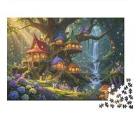 Waterfall Treehouse 1000 Piece Jigsaw Puzzle Recycled Paper Magical Forest Puzzles for Elderly Fun And Challenging Family Game Perfect for Holiday Blessings 38x26cm/1000pcs