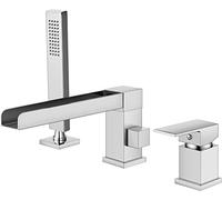 Waterfall Tub Taps Brass with Handheld Shower Tub Filler 3-Hole Deck Mount Single Handle Widespread Bathtub Faucet, Bathtub Brass Bathroom Sink Taps,Chrome (Chrome)