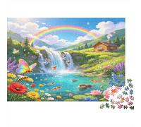 Waterfall Valley Scene 1000 Piece Jigsaw Puzzle Paper for Adults Rainbow Nature View Focus Decor 38x26cm/1000pcs
