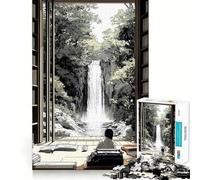 Waterfall View from Library Japanese Jigsaw for Teenagers 1000 Pieces Memory Fun Game Smooth Burr Free Surface Birthday Gift Brain Teaser Toy (38x26cm)