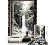 Waterfall View from Library Japanese Jigsaw for Teenagers 1000 Pieces Mind Recall Soft Distraction Firm Interlock Holiday Treat (38x26cm)