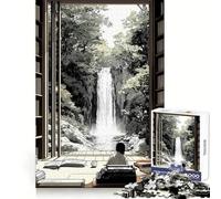 Waterfall View from Library Japanese Jigsaw Puzzle 1000 Piece Think Training Casual Enjoyment Defined Edges Bday Surprise (38x52cm)