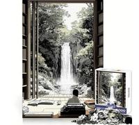 Waterfall View from Library Japanese Jigsaw Puzzles for Adults 1000 Piece Mental Exercise Mindful Leisure Snug Lock (50x75cm)