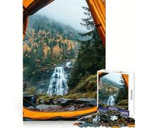 Waterfall View from Tent Adult Jigsaw Puzzle1000 Pieces Mind Wellness Serene Activity Sharp Edges (38x26cm)