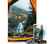 Waterfall View from Tent Jigsaw 1000 Pieces for Teenagers Memory Train Fun Clean Seamless Connection Relaxing Indoor Group Activity (50x75cm)