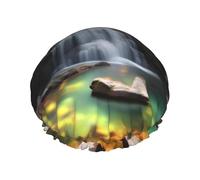 Waterfall Views Double layer women's shower cap, reusable, large size design suitable for all hair lengths, suitable for girls, spa and home salon use.