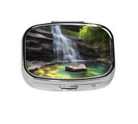 Waterfall Views Square Pill Box Lightweight and Portable, with 2 Plastic Inserts, Suitable for Carrying in Pockets or Wallets.