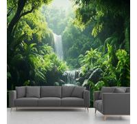 Waterfall Wall Mural, Tropical Rainforest Palm Leaves Wallpaper for Living Room, Panoramic Mural for Bedroom Living Room Hallway Restaurant Home Decoration - 300x210 cm Wall Paper