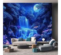 Waterfall Wallpaper - Forest Fantasy Moon Landscape Wall Mural - Wall Murals for Living Room Bedroom - Photo Wallpaper & Home Decor Art - 300 x 210 cm F427