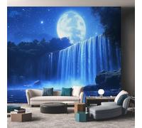 Waterfall Wallpaper - Moon Fantasy Landscape Blue Wall Mural - Wall Murals for Living Room Bedroom - Photo Wallpaper & Home Decor Art - 450 x 315 cm F385