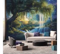 Waterfall Wallpaper - Tree Starry Sky Night Landscape Wall Mural - Wall Murals for Living Room Bedroom - Photo Wallpaper & Home Decor Art - 315 x 215 cm A-3987