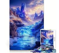 Waterfall with Glowing Blue Crystal Canyon Jigsaw Puzzle for Adults 1000 Pieces Creative Think Stress Relief Fun Exact Edges Thoughtful Xmas (50x75cm)