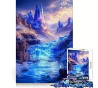Waterfall with Glowing Blue Crystal Canyon Teenager Jigsaw Puzzles 1000 Pieces Boost Memory Casual Enjoyment Quality Cut Birthday Present (38x52cm)