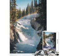 Waterfall with Rainbow in Forest Setting 1000 Piece Jigsaws for Adults Puzzle Stimulate Active Brain And Mind Gentle Relaxing Fun Activity (50x75cm)