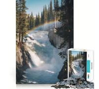 Waterfall with Rainbow in Forest Setting Adults Puzzles 1000 Piece Jigsaws Recall Skill Fun High Precision Die Cut Easy to Learn Family Enjoyment (50x75cm)