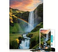 Waterfall with Rainbow in Green Landscape 1000 Piece Jigsaws Creative Skill Toy Tight Lock No Loose Pieces Bonding Activity for Loved Ones (38x52cm)
