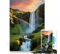 Waterfall with Rainbow in Green Landscape Jigsaw 1000 Pieces for Teenagers Memory Train Fun Clean Seamless Connection Relaxing Indoor Group Activity (50x75cm)