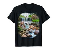 Waterfall Wolf Playing and Hunting, Summer Forest Wolves T-Shirt