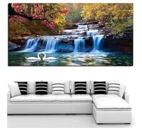 Waterfall Woods Swan Canvas Painting Home Decoration Posters and Prints Wall Art For Living Room Bedroom Artwork Decor 65x130cm/26x52inch Unframed