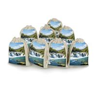 Waterfalls on Krka River 8 PCS Muslin Bags with Drawstring Sachet Bags Empty Small Cotton Drawstring Bag Muslin Reusable & Washable Cotton Bag for Herb Spice Candy Soap Jewelry Wedding Gift Pouches