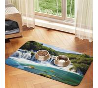 Waterfalls On Krka River Dog Food Mat, Absorbent Pet Feeding Mat for Food and Water Bowls Non-Slip Placement Pad for Floors Waterproof Quick Dry Water Dispenser Mat for Dogs Puppy Cats 16x24 Inch