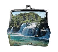 Waterfalls On Krka River Print Small Coin Purse Kiss-Lock Leather Pouch Change Wallet Gifts for Men Women