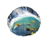 Waterfalls on Krka River Shower Cap for Women Men Large Reusable Shower Bonnet Double-Layer Waterproof Bath Caps Elastic Band Hair Hat for All Hairstyles, Travel-Friendly