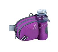WATERFLY Waist Pack Fanny Pack Bum Bag Hip Pack Running Bag Waist Bag Running Belt Sack Water Resistant with Bottle (Not Included) Holder for Hiking Camping Dog Walking Nylon Fabric, (Brown) (Purple)