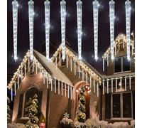 WATERGLIDE 16 Icicles Meteor Shower Lights, 12" Outdoor Icicle Christmas Lights 384 SMD LED Crystal Ice Falling Light, Connectable Raindrop Iciclelight, Xmas Winter Party Tree Holiday Decor, White
