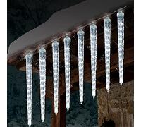 WATERGLIDE Meteor Shower Lights, 12" Outdoor Icicle Christmas Lights 8 Icicles 192 SMD LED Crystal Ice Falling Light, Connectable Raindrop Iciclelight, Xmas Winter Party Tree Holiday Decor, White