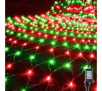 WATERGLIDE Outdoor Christmas Net Lights, 12FT x 5FT 360 LED Mesh String Light with 8 Lighting Mode, Connectable Waterproof Lights for Garden Tree Bushes, Holiday Wedding Party Decoration, Red & Green