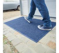 Waterhog Machine Washable Door Mat, Squares Navy Blue 90 x 150 cm - Heavy Duty Dirt Trapper Entrance Mat, Non-Slip Rubber Backed, Indoor/Outdoor Use, Made in Europe