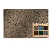 WaterHog Welcome Mat for Indoor/Outdoor, 2’ x 3’, Made in USA, Durable & Water-Resistant, Dirt Trapping Mat, Decorative Front Door and Entryway Rug, Brittney Leaf Design, Camel