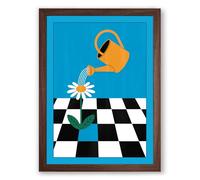 Watering Can at Work Modern Framed Wall Art Print A2 (59.4×42cm) Walnut, Wall Decor for Living Room, Bedroom, Office & Home, Ready to Hang, Art Gift