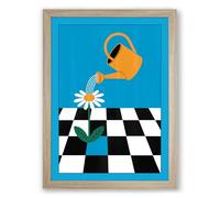 Watering Can at Work Modern Framed Wall Art Print A4 (29.7×21cm) Oak, Wall Decor for Living Room, Bedroom, Office & Home, Ready to Hang, Art Gift