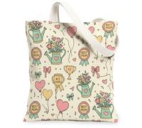 Watering Can Canvas Tote Bag for Women, Celebratory Playful Flowers Air-Float Balls Spring Pastel Peach Washable Reusable Small Tote Bag Ideas for Family Friends Colleagues Reading Loves 13x15 Inch