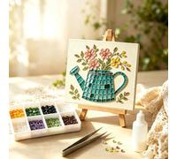Watering Can Mosaic Art Kit, DIY Floral Hummingbird Mosaic Kits Craft Set, 3D Garden Mosaics Art Kit, DIY Sea Glass Craft Set with Hummingbird Flower Design, Relaxing Hobby for Adults Beginner